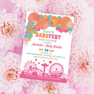 Blomster- och ballongfestival Flicka Baby Shower Inbjudningar