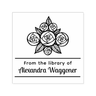 Blomster Rosbukett ”Från bibliotek av” Monogram Självfärgande Stämpel