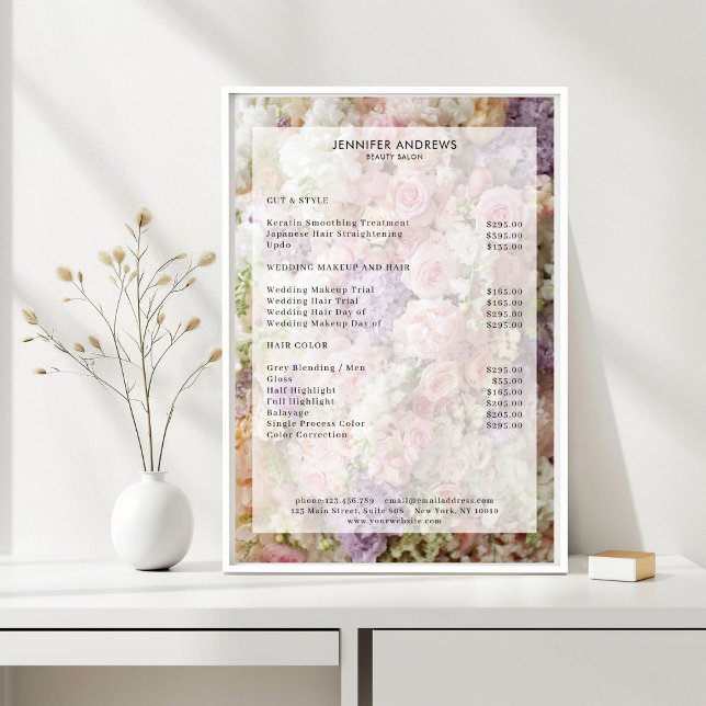 Blomster Salong Prislista Affisch (Flower Salon Price List Poster)