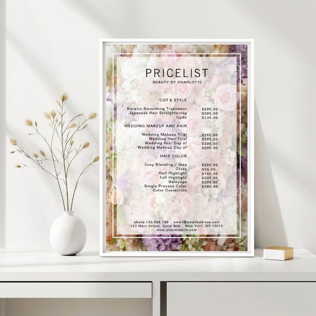 Blomster Salong Prislista, Salong, Prislista Poster (Flower Salon Price List Poster)