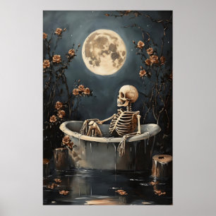 Blomster Skelett Som Tar Ett Bad Tryck, Mörkt Poster