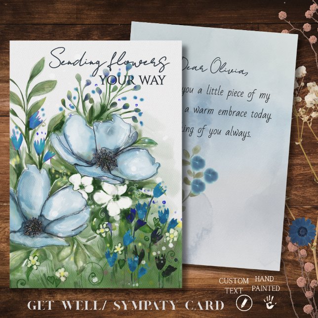 Blomster skickas till dig Blått blomsterkort Julkort (Sending Flowers Your Way Blue Floral Card)
