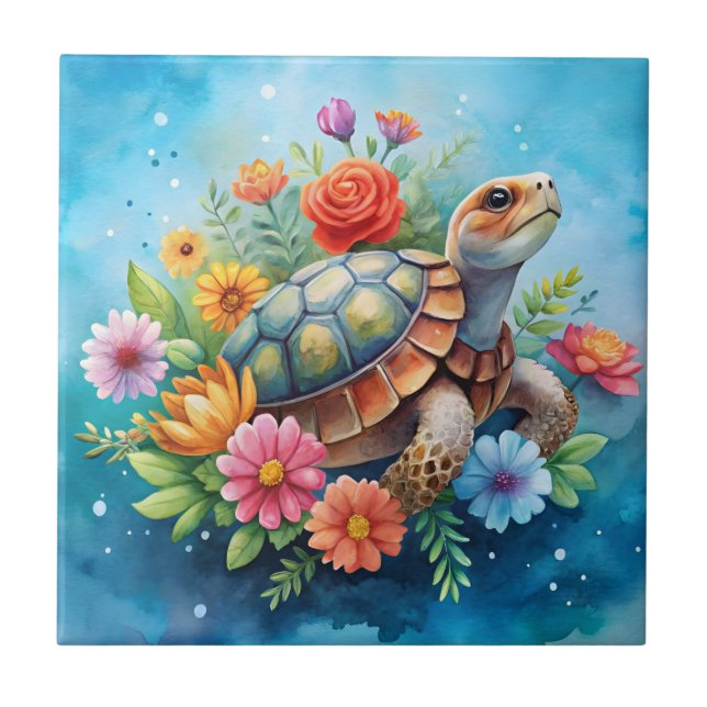 Blomster Sköldpadda Kakelplatta (Framsidan)