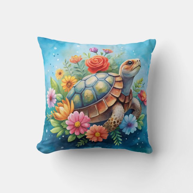 Blomster Sköldpadda Kudde (Framsida)