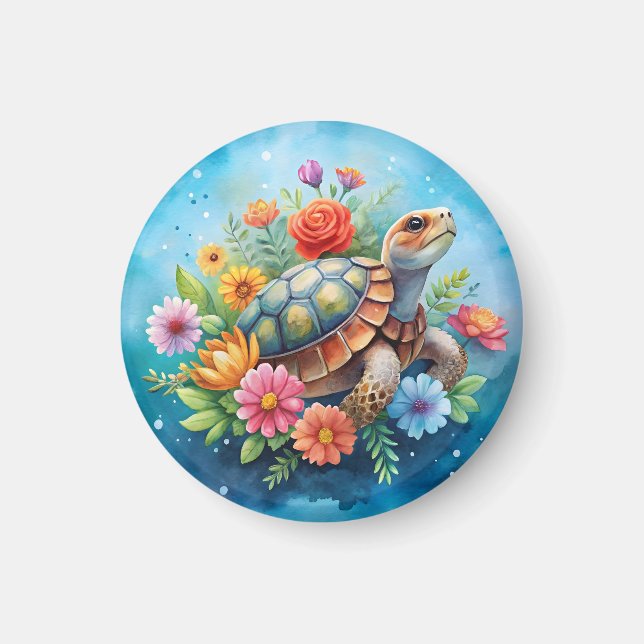 Blomster Sköldpadda Magnet (Framsidan)