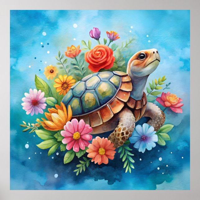 Blomster Sköldpadda Poster (Framsidan)