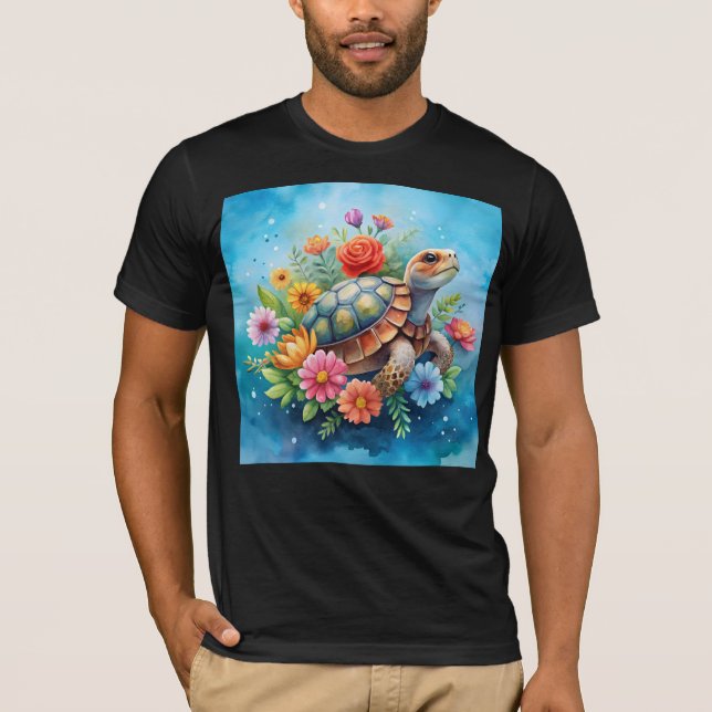 Blomster Sköldpadda T Shirt (Framsida)