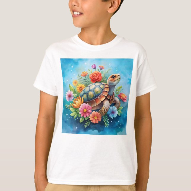 Blomster Sköldpadda T Shirt (Framsida)