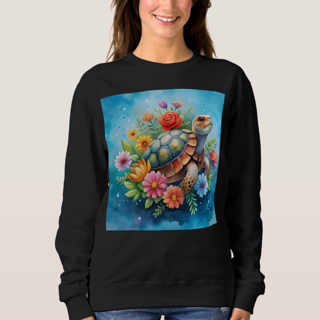 Blomster Sköldpadda T Shirt (Framsida)
