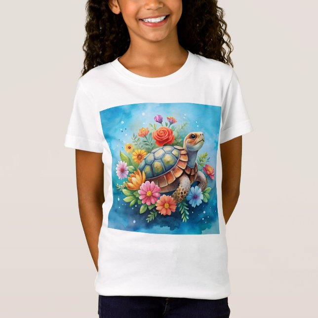 Blomster Sköldpadda T Shirt (Framsida)