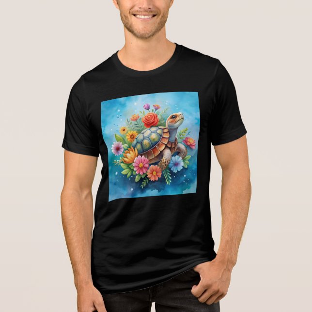 Blomster Sköldpadda T Shirt (Framsida)