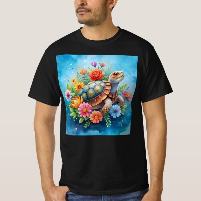 Blomster Sköldpadda T Shirt (Framsida)