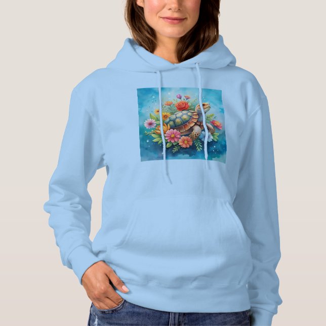 Blomster Sköldpadda T Shirt (Framsida)