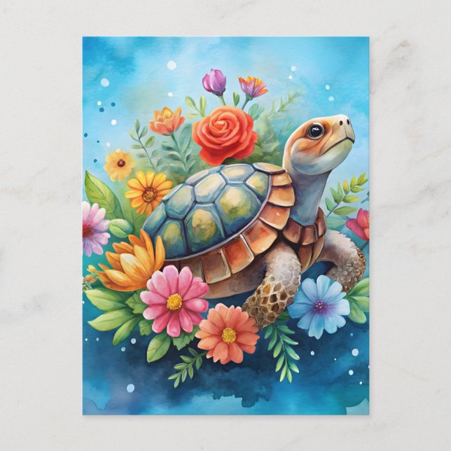 Blomster Sköldpadda Vykort (Framsida)
