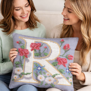 Blomster Tehuvud Broderi Mönster Kudde
