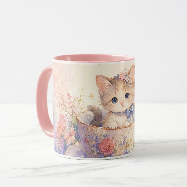 Blomster Tekopps Kattunge Mugg (Framsida vänster)