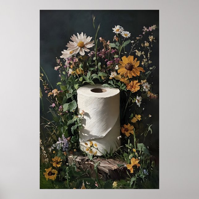 Blomster toalettpappersrulle tryck, botanisk badru poster (Framsidan)