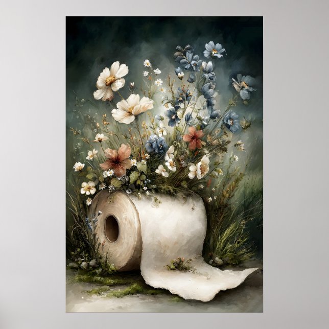 Blomster toalettpappersrulle tryck, botanisk badru poster (Framsidan)