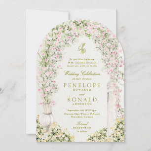 blomster trädgård båge monogram bröllop inbjudningar