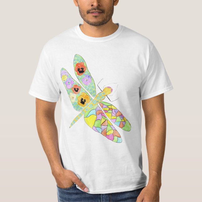 Blomster Trollslända T Shirt (Framsida)