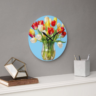 Blomster Tulpanbukett Rund Vägglocka Stor Klocka