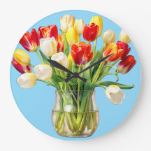 Blomster Tulpanbukett Rund Vägglocka