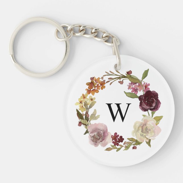 Blomster vattenfärg krans monogram vit (Framsidan)