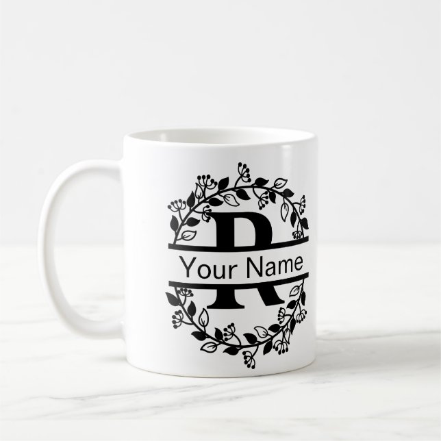 Blomstera alfabet med namn anpassad monogram kaffemugg (Vänster)