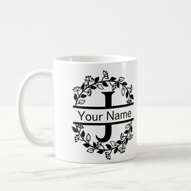 Blomstera alfabet med namn anpassad monogram kaffemugg (Vänster)