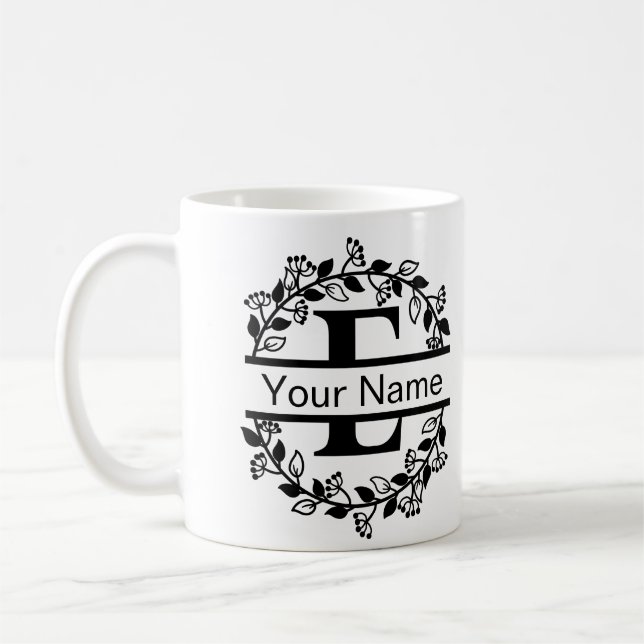 Blomstera alfabet med namn anpassad monogram kaffemugg (Vänster)