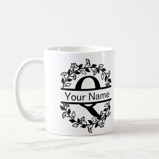 Blomstera alfabet med namn anpassad monogram kaffemugg (Vänster)