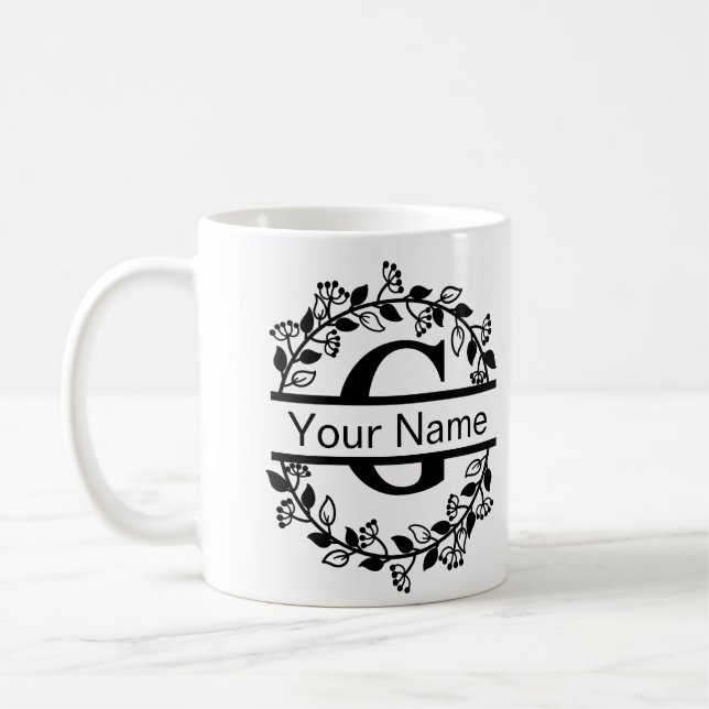 Blomstera alfabet med namn anpassad monogram kaffemugg (Vänster)