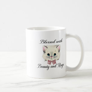 Blomsterad med bläck- och spjäll, lätt katt Ansikt Kaffemugg