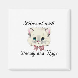 Blomsterad med bläck- och spjäll, lätt katt Ansikt Magnet