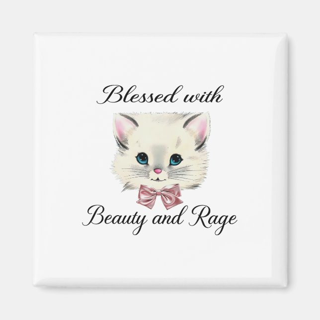 Blomsterad med bläck- och spjäll, lätt katt Ansikt Magnet (Framsidan)