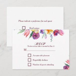 Blomsterakvarell på Vit RSVP och Meny