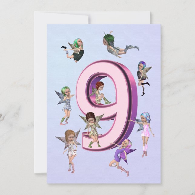 Blomsterälvor 9:e Födelsedagsfest inbjudan (Framsida)