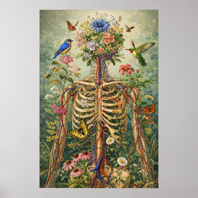 Blomsteranatomi Skeletttryck, Botanisk Natur Poster (Framsidan)
