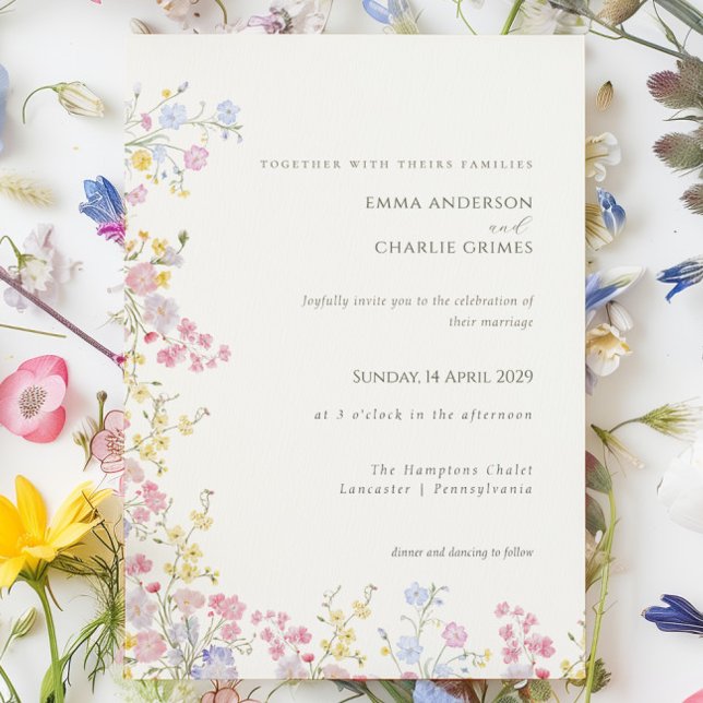 Blomsteräng Bröllop Vår Sommar Inbjudningar (Floral Wildflower Meadow Spring Summer Wedding Invitation)