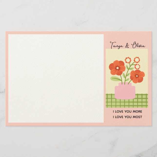 Blomsterarrangemang i en rosa vas Design Brevpapper (Framsida)