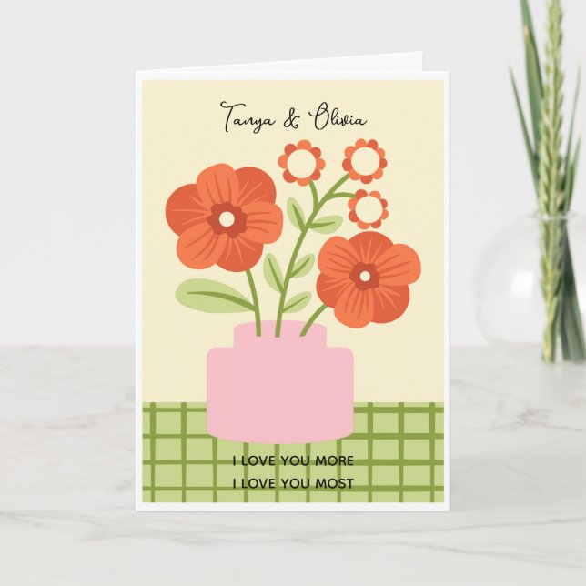 Blomsterarrangemang i en rosa vas Design Kort (Framsida)