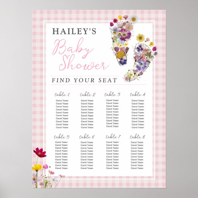 Blomsteravtryck Baby Shower Sittplatsschema Affisc Poster (Framsidan)