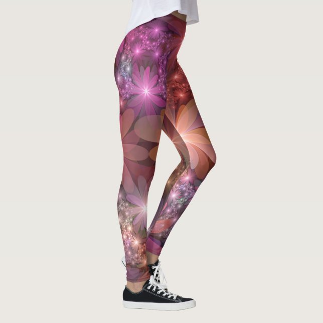 Blomsterbädd Färgrik Blank Abstrakt Fraktal Konst Leggings (Höger)