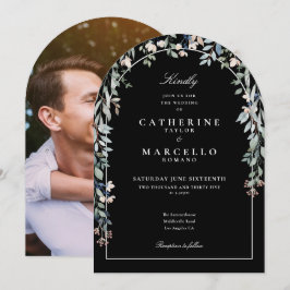 Blomsterbåge Foto Svart Och Vitt Bröllop Inbjudningar