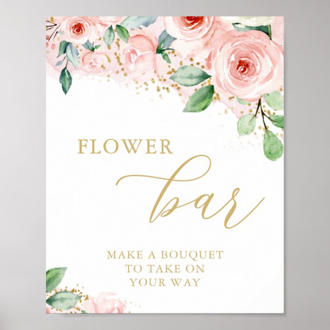 Blomsterbar, Rosa och Guld Blommig Bröllopsdusch Poster (Framsidan)