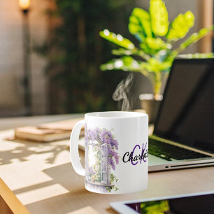Blomsterblommor lavender monogram kaffemugg