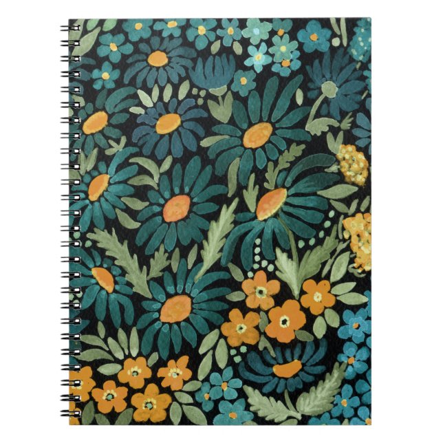 Blomsterblommor med vattendjupfärg, ljus hand ploc anteckningsbok (Framsidan)