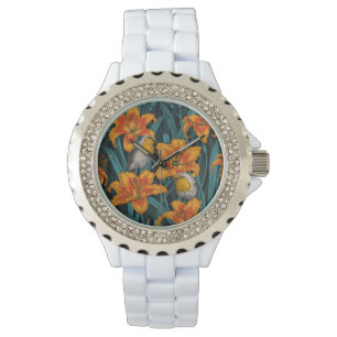 Blomsterblommor, orange och blått armbandsur