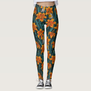Blomsterblommor, orange och blått leggings