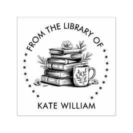 Blomsterbokstapel & Kaffe Från bibliotek av Självfärgande Stämpel